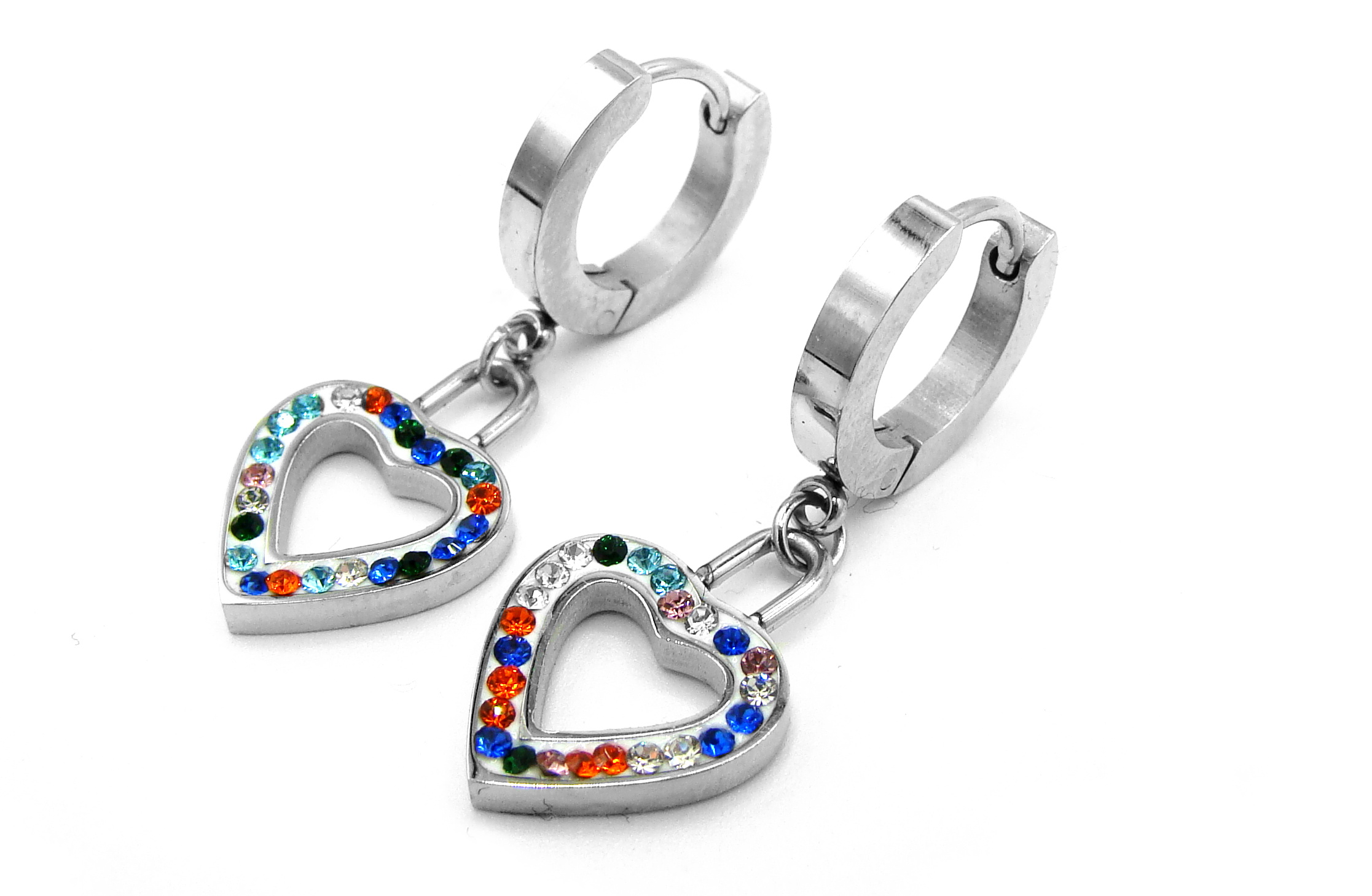 Steel Jewelry Náušnice barevné srdce z chirurgické oceli NS220189