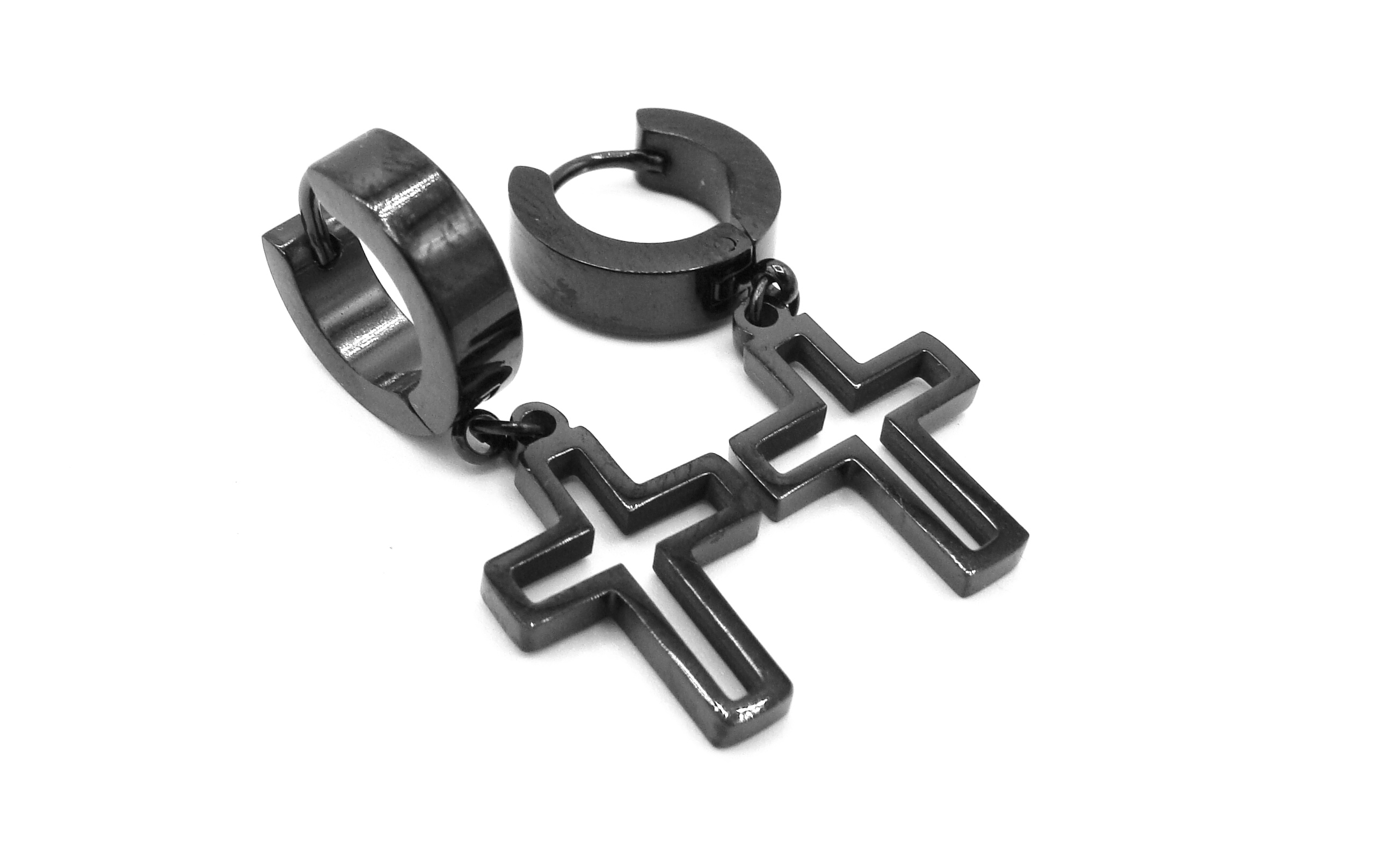 Steel Jewelry Náušnice křížek černé z chirurgické oceli NS220190