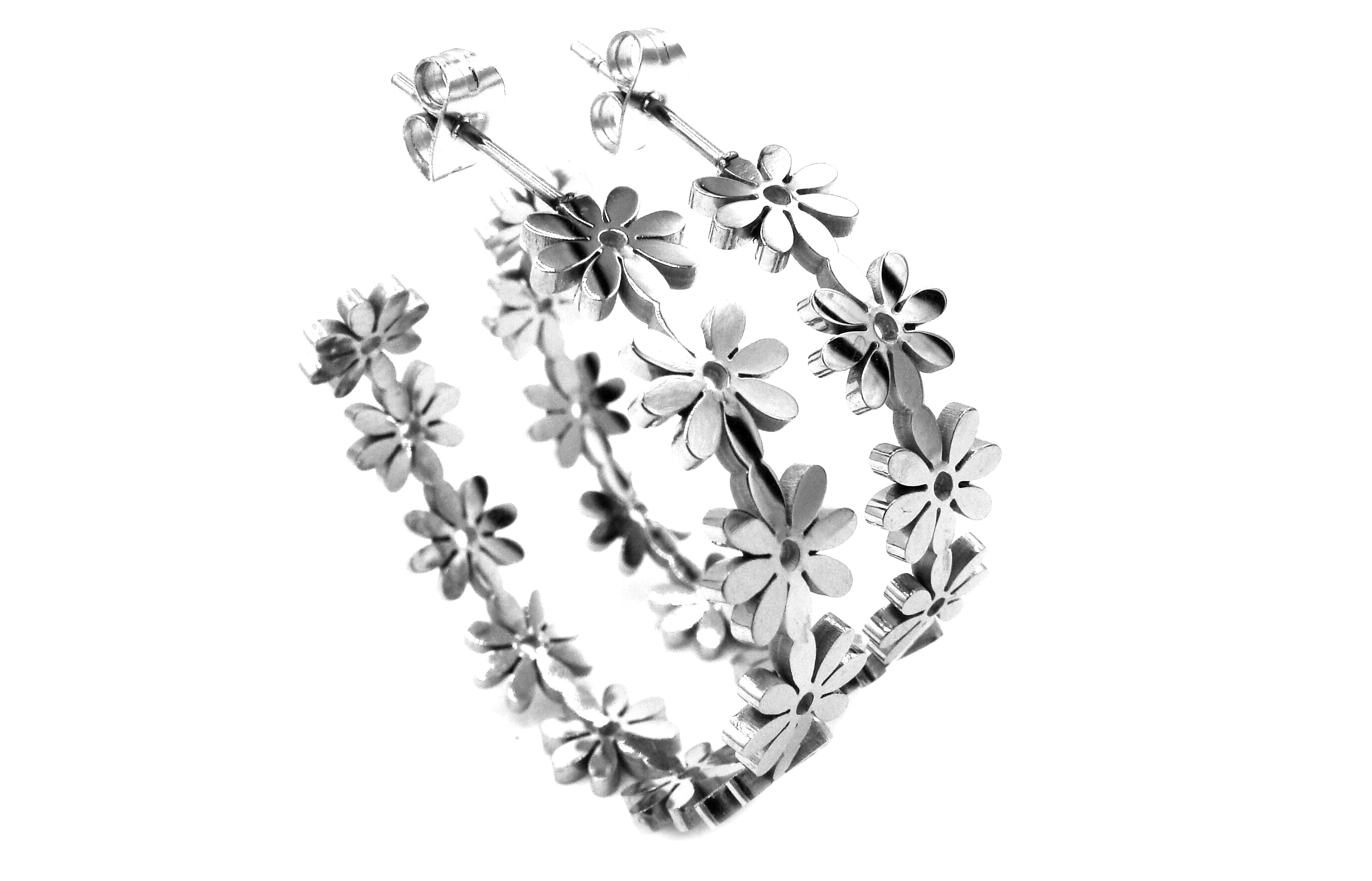 Steel Jewelry Náušnice květinkové kruhy 35 mm z chirurgické oceli NS220223