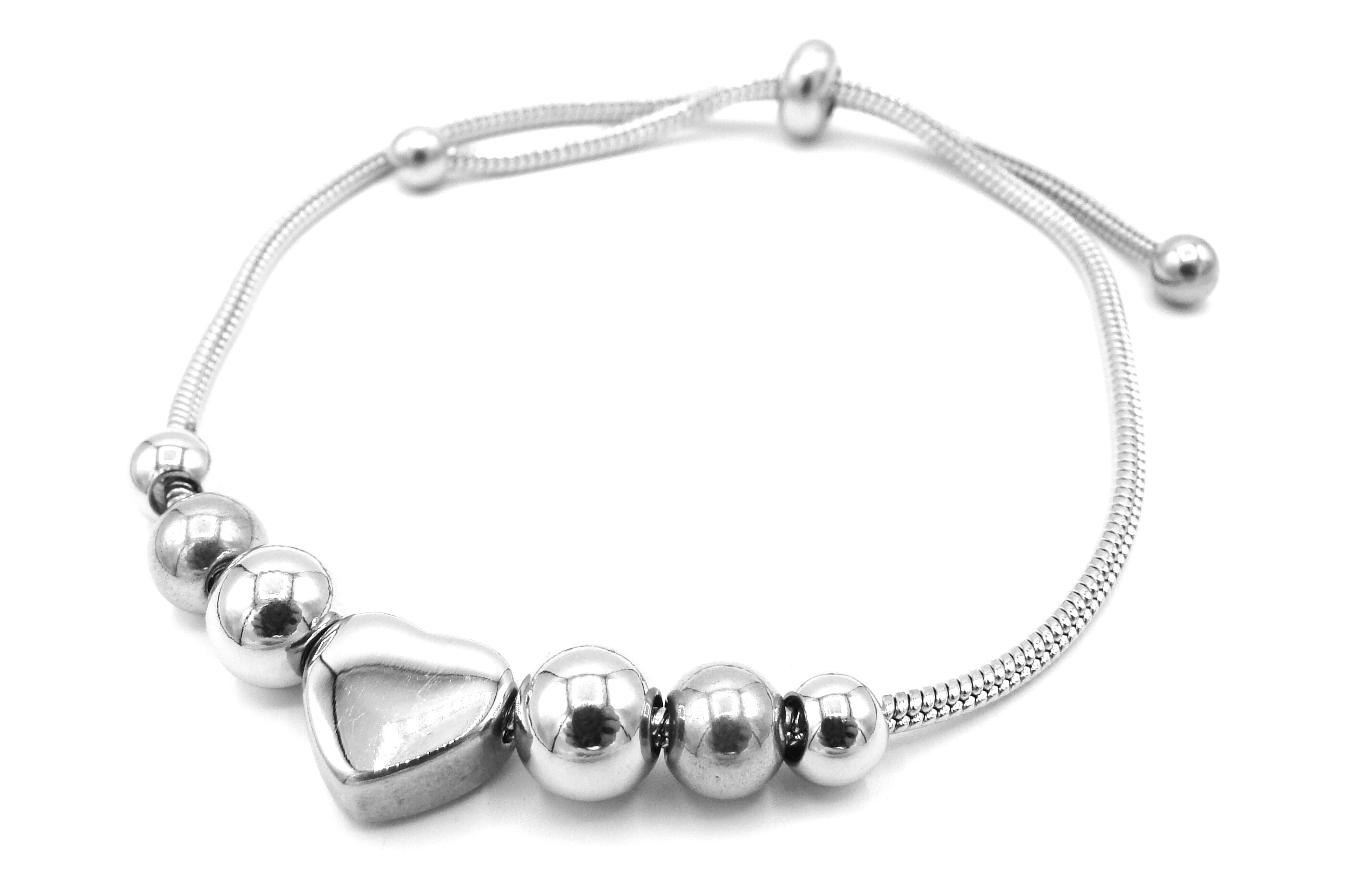 Steel Jewelry Náramek srdce a kuličky z chirurgické oceli NR220228