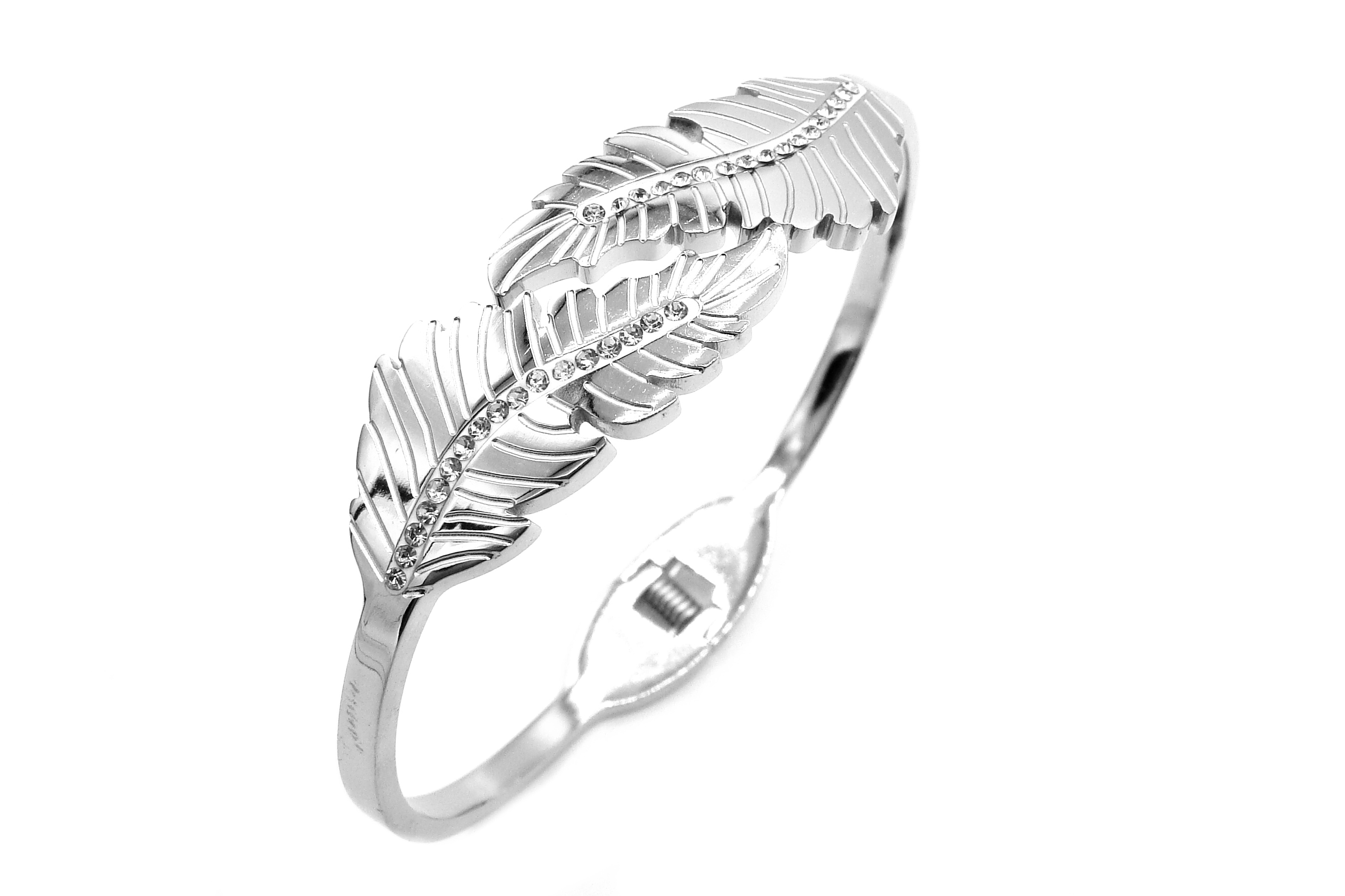 Steel Jewelry Náramek pírko s krystalky z chirurgické oceli NR220230