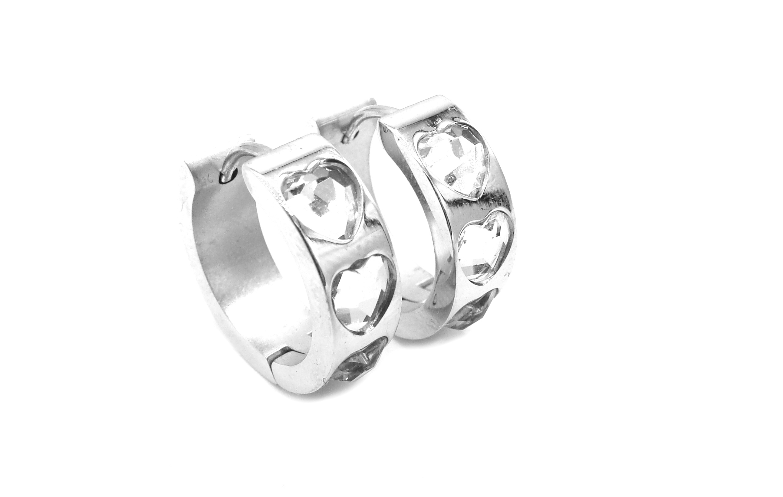 Steel Jewelry Náušnice kruhy s krystalky ve tvaru srdce z chirurgické oceli NS220235