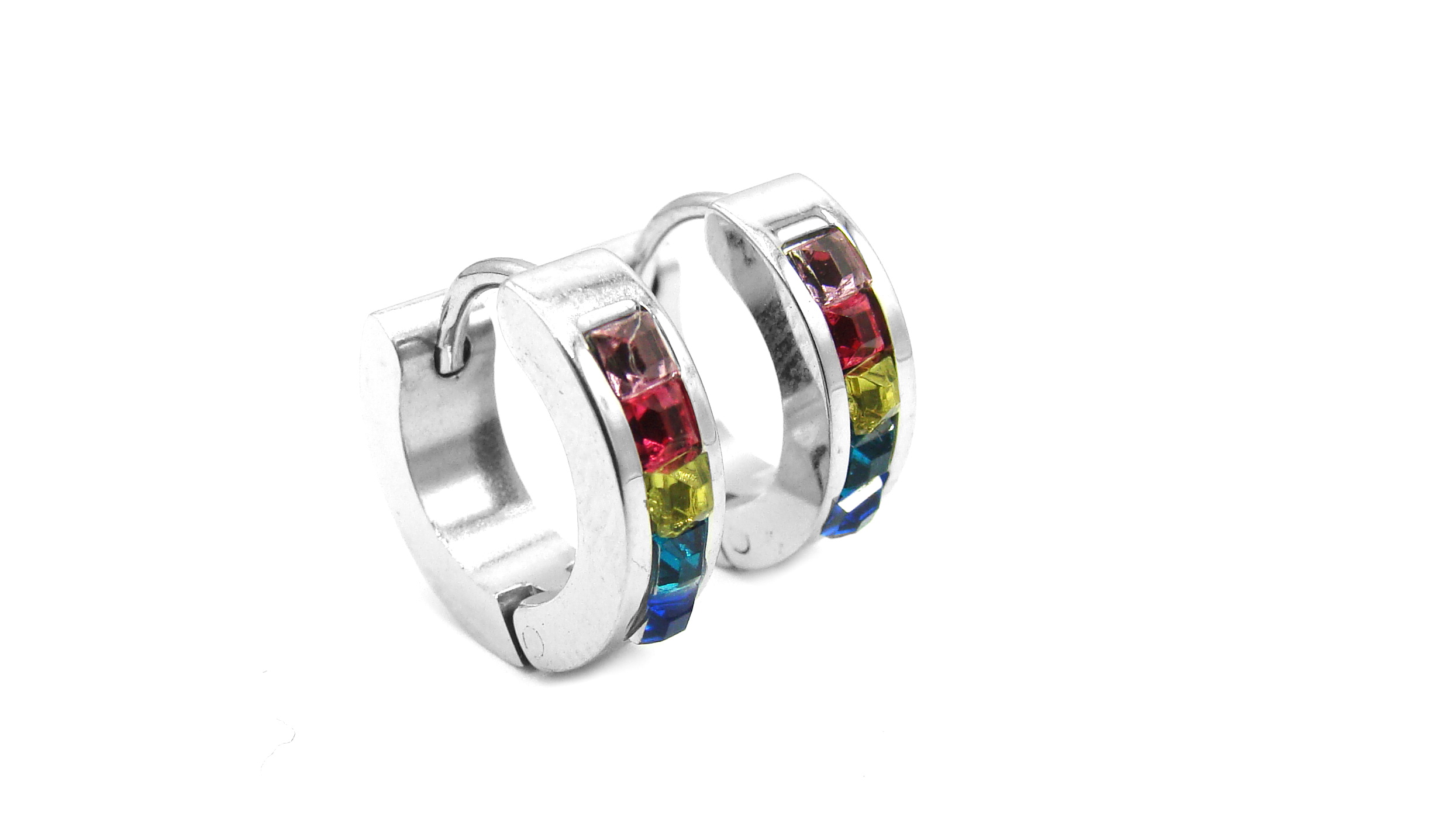 Steel Jewelry Náušnice kroužky s barevnými krystalky z chirurgické oceli NS220236