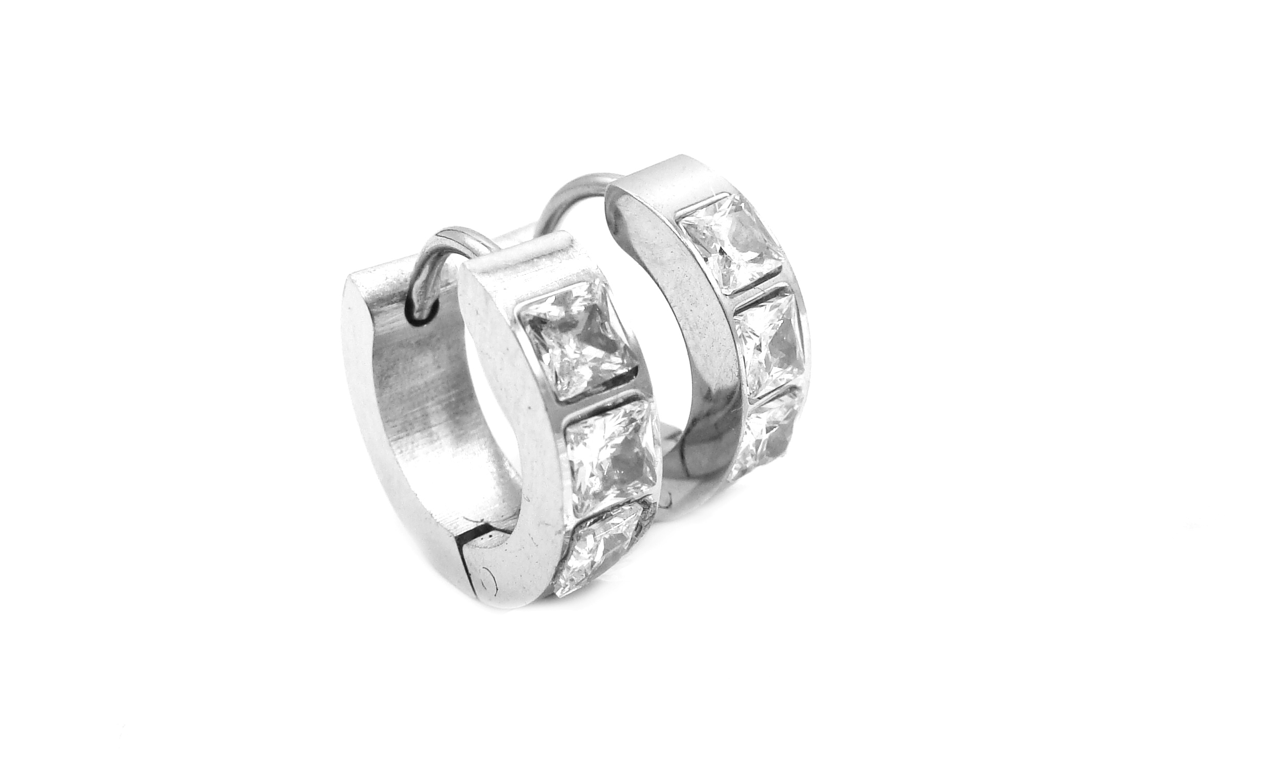 Steel Jewelry Náušnice bílé krystalkové kroužky z chirurgické oceli NS220247