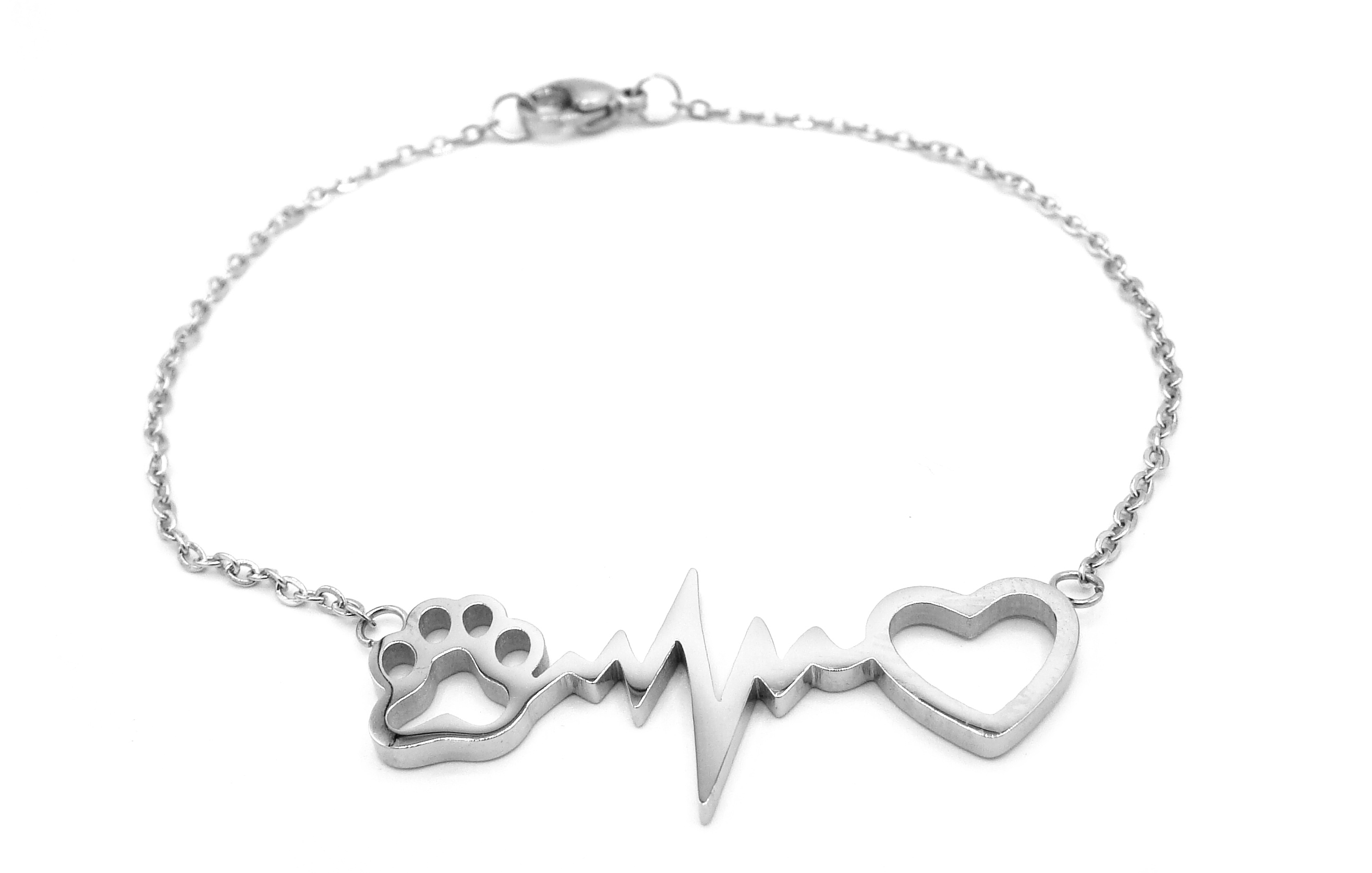 Steel Jewelry Náramek srdce, křivka EKG a tlapka z chirurgické oceli NR220252