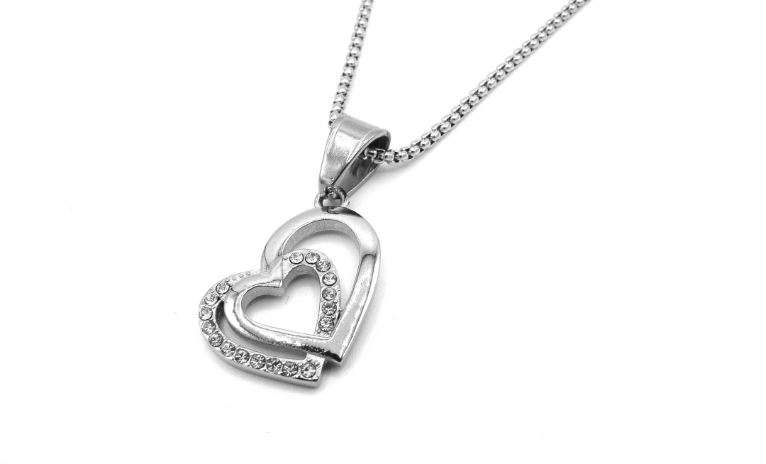Steel Jewelry Náhrdelník dvojité srdce z chirurgické oceli NH230103