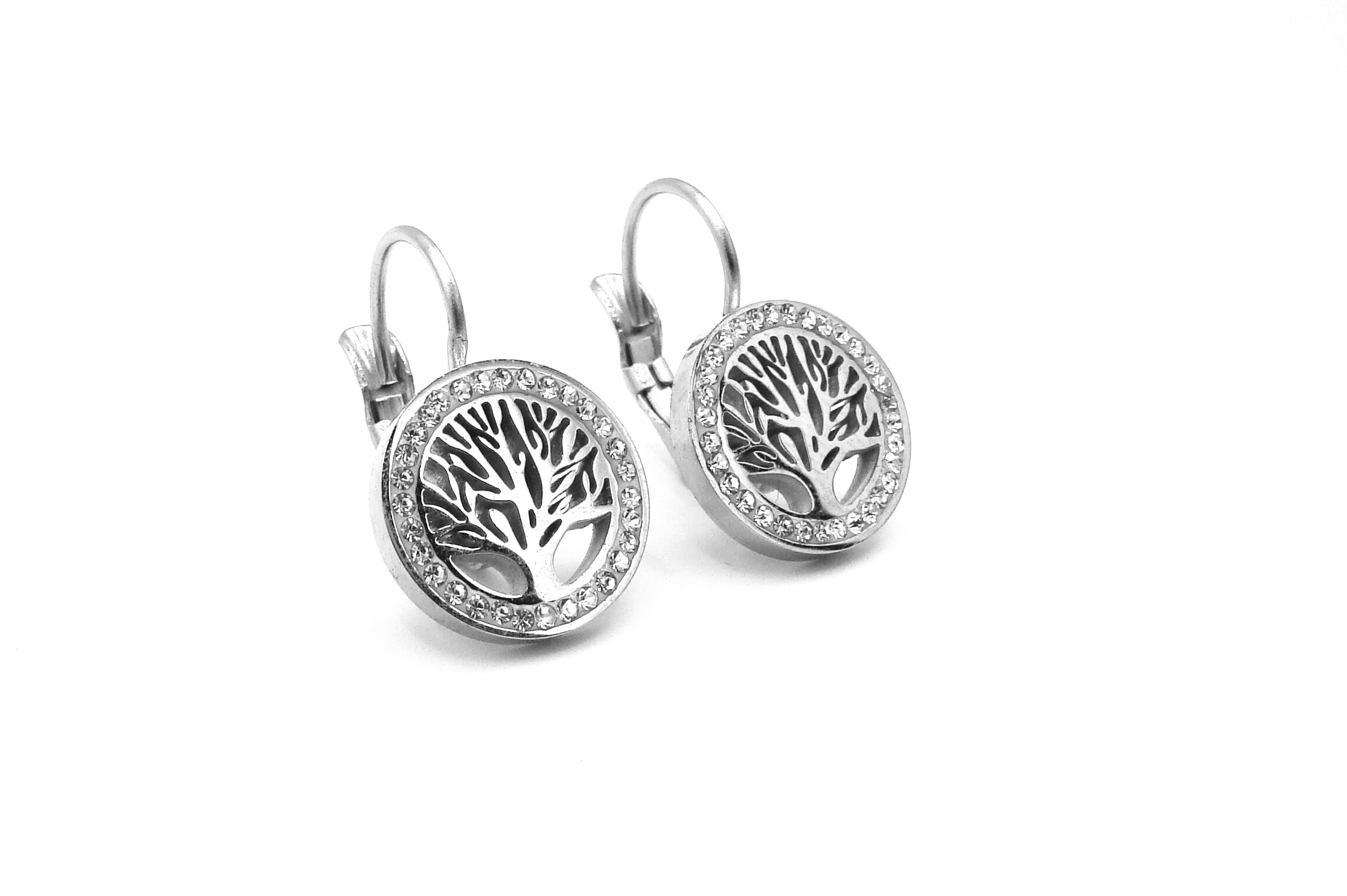 Steel Jewelry Náušnice strom života s krystalky z chirurgické oceli NS230918