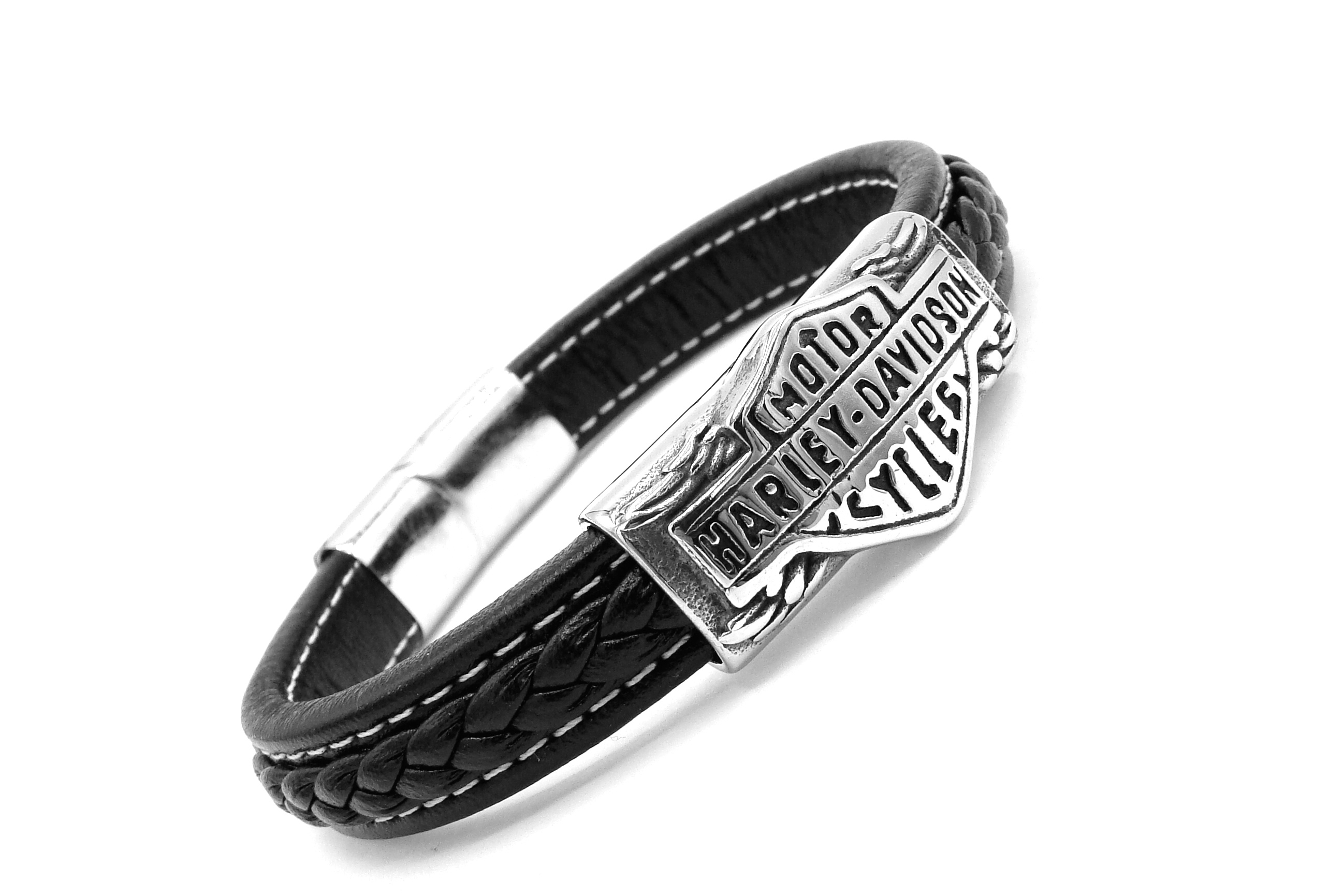 Steel Jewelry Náramek pánský černý kožený s kombinací chirurgické oceli NR231019