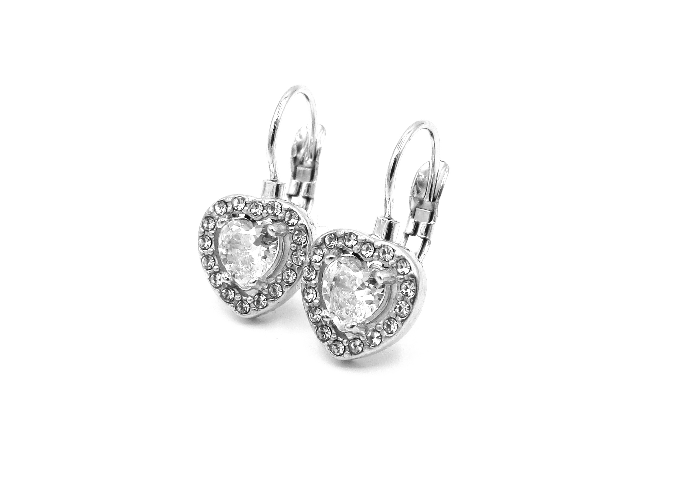 Steel Jewelry Náušnice BÍLÉ SRDCE z chirurgické oceli NS231188
