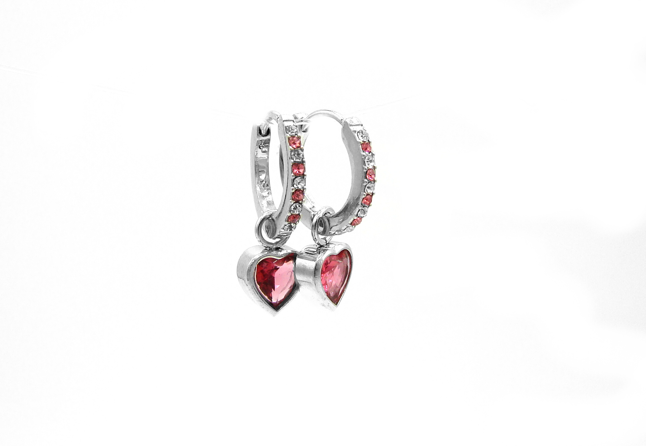 Steel Jewelry Náušnice RŮŽOVÉ SRDCE Chirurgická ocel NS231228