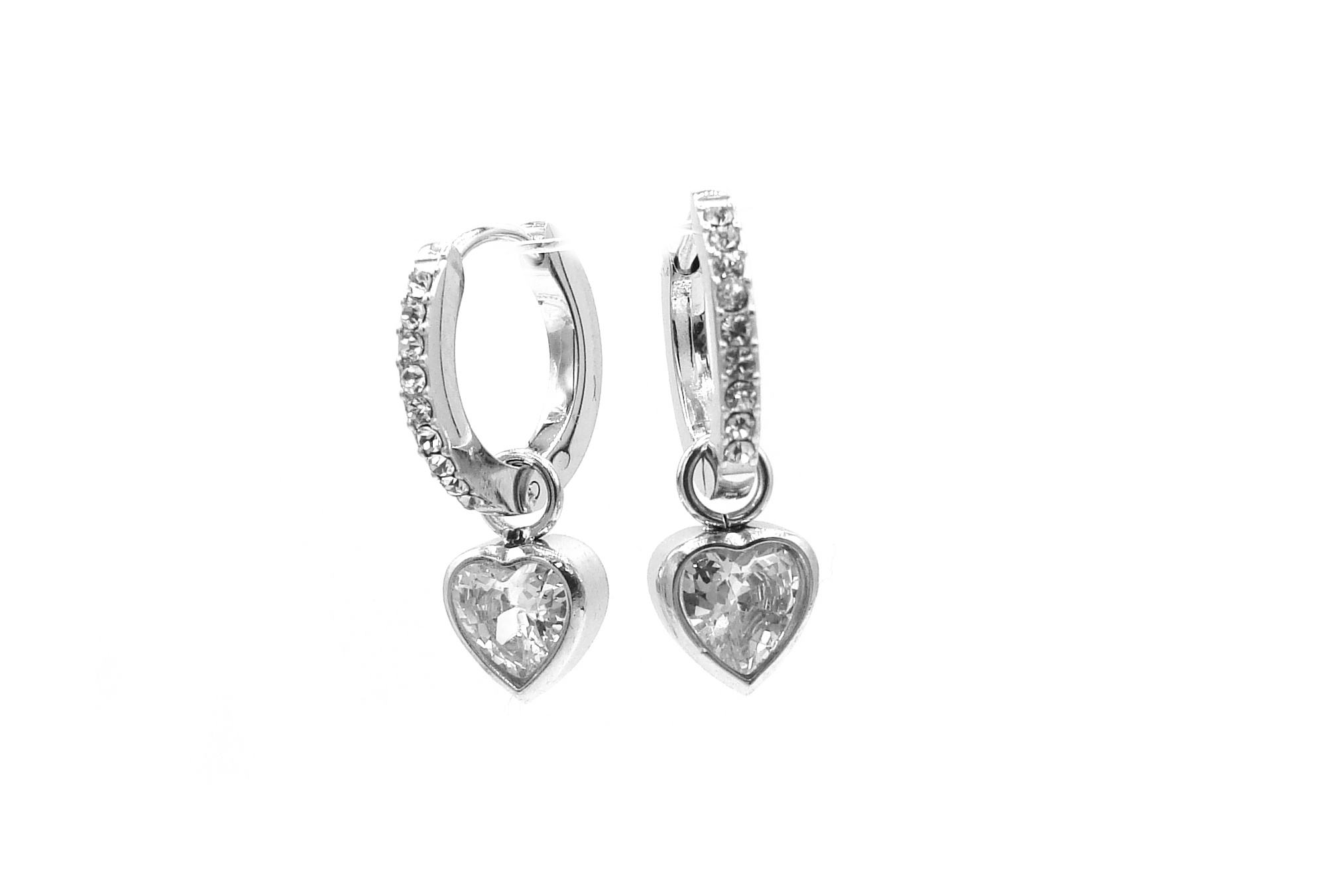 Levně Steel Jewelry Náušnice BÍLÉ SRDCE z chirurgické oceli NS231229