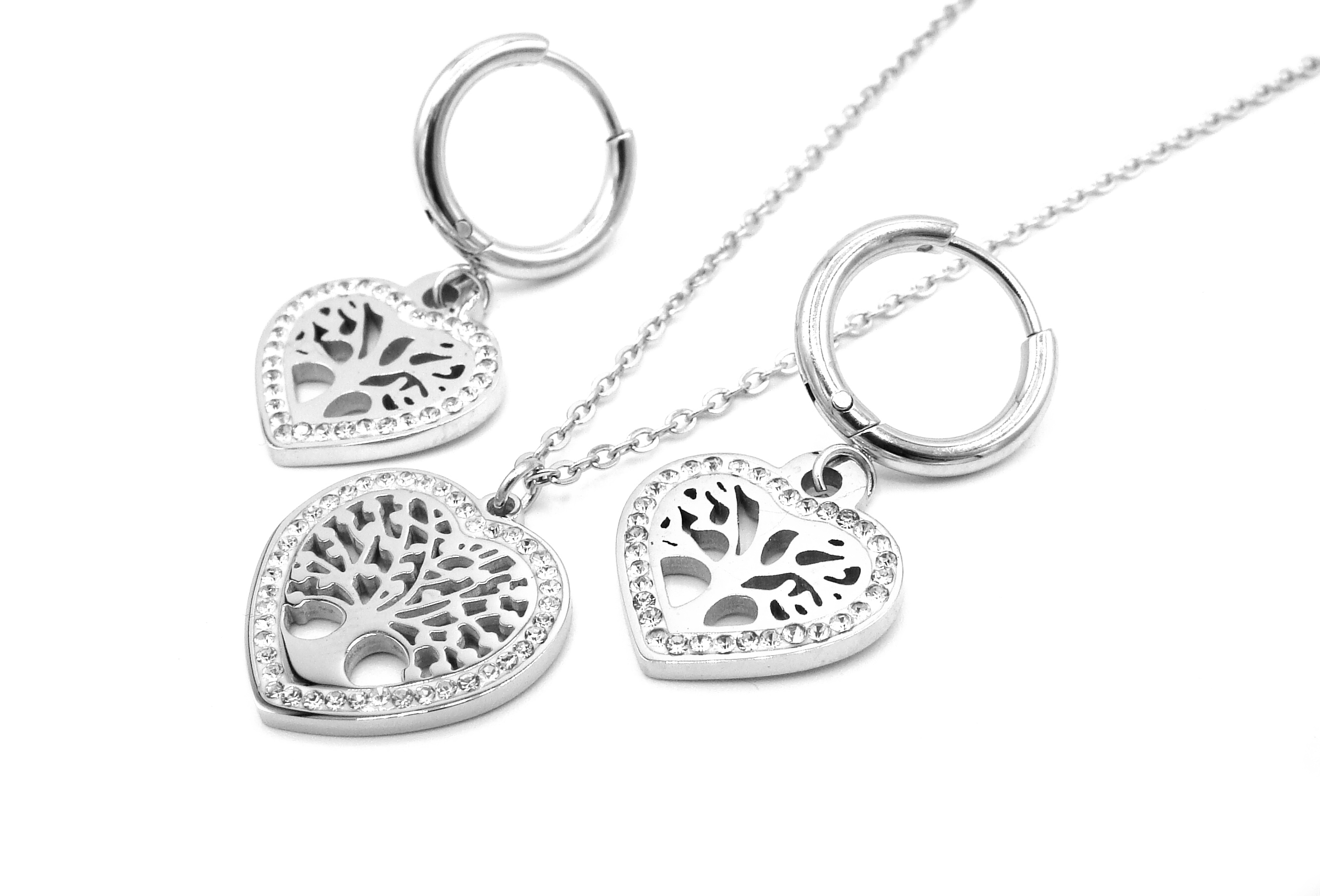 Steel Jewelry Souprava Náhrdelník a Náušnice SRDCE Chirurgická ocel SET231253