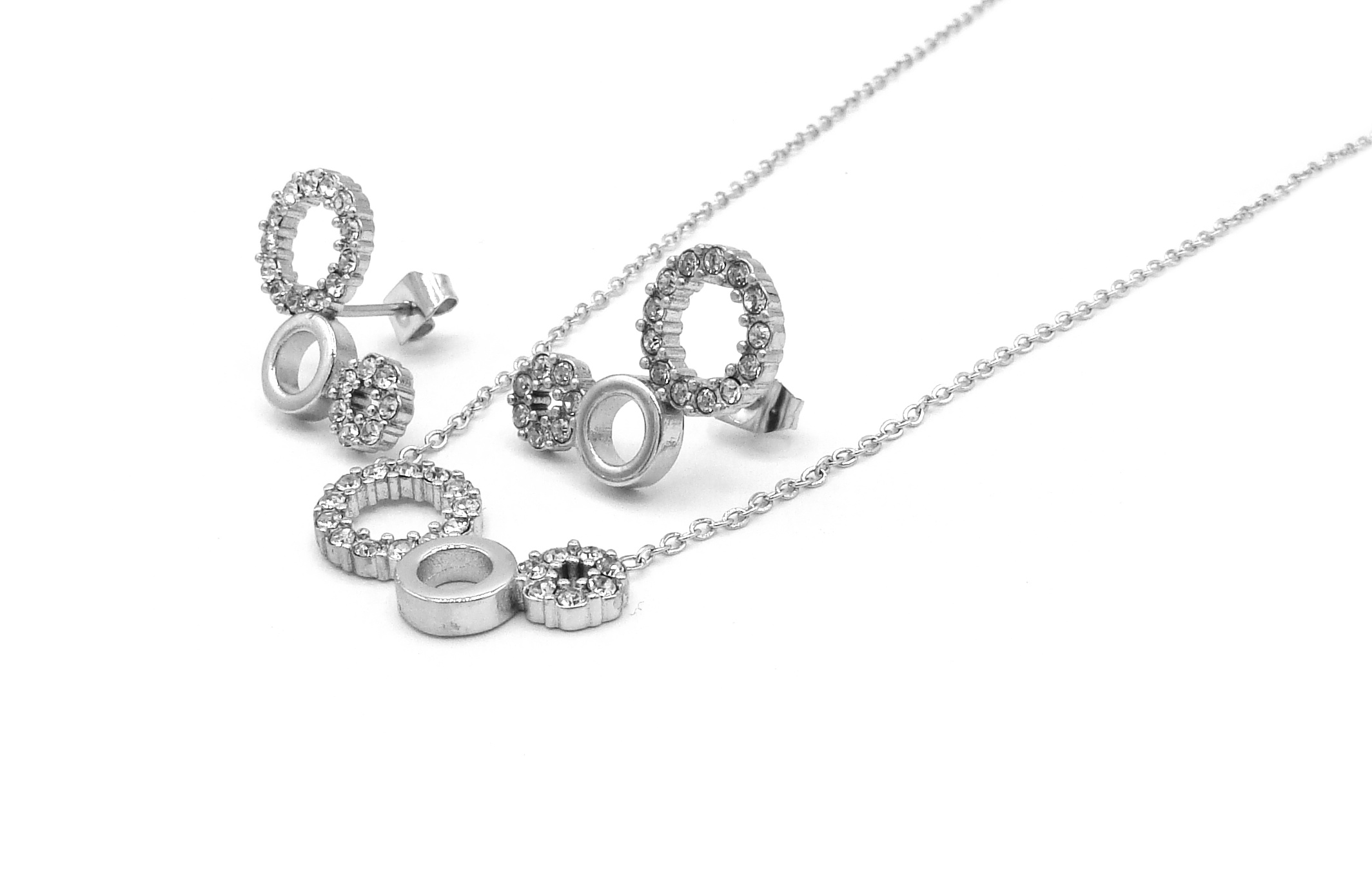 Steel Jewelry Souprava Náhrdelník Náušnice KROUŽKY Chirurgická ocel SET231271