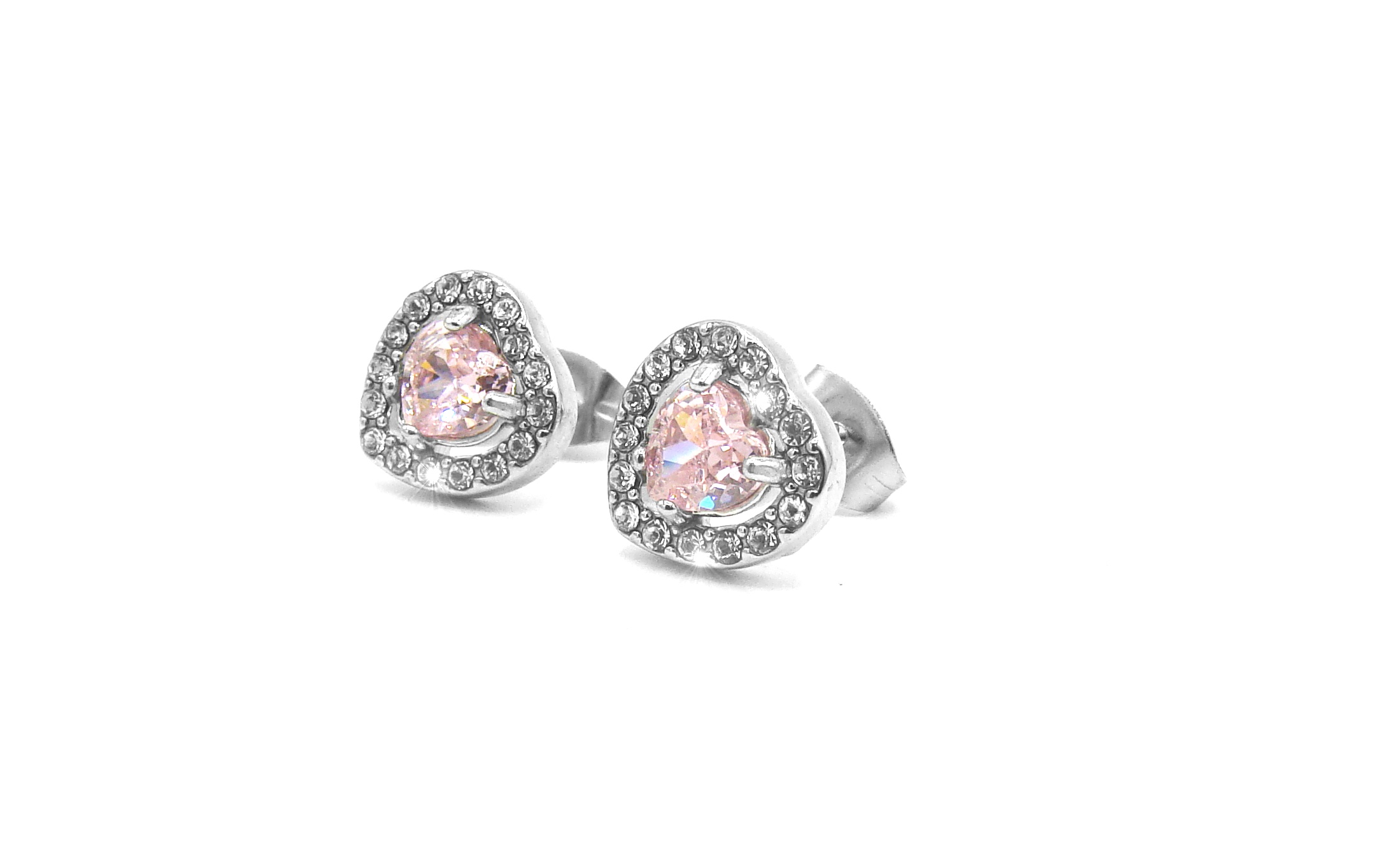 Levně Steel Jewelry Náušnice SRDCE RŮŽOVÉ Chirurgická ocel NS240123