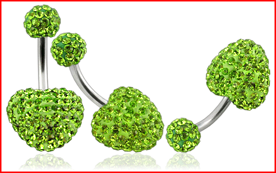 Levně Steel Jewelry Piercing zelené srdce z chirurgické oceli PR090164