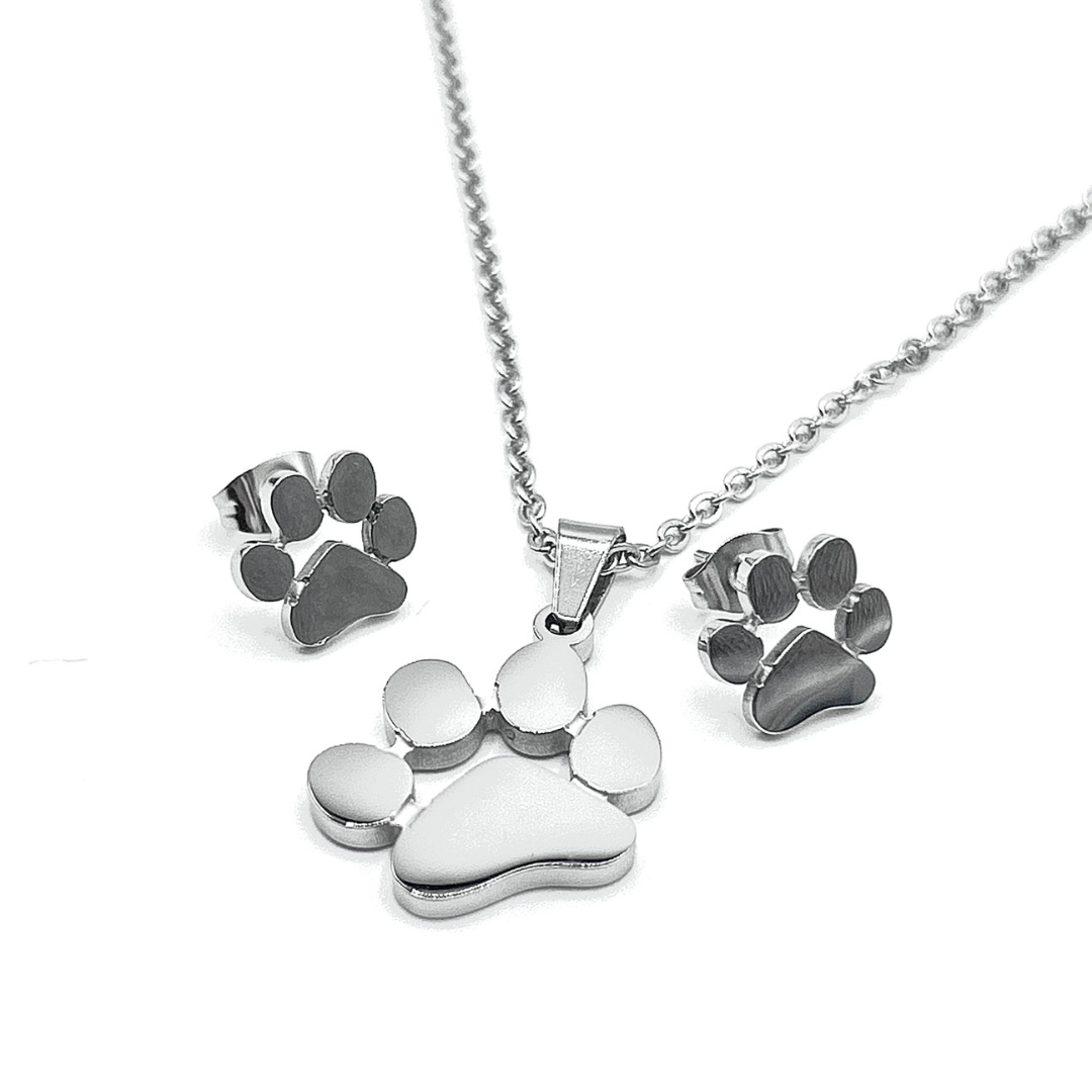 Steel Jewelry Set náhrdelník a náušnice tlapky stříbrné z chirurgické oceli SET160110