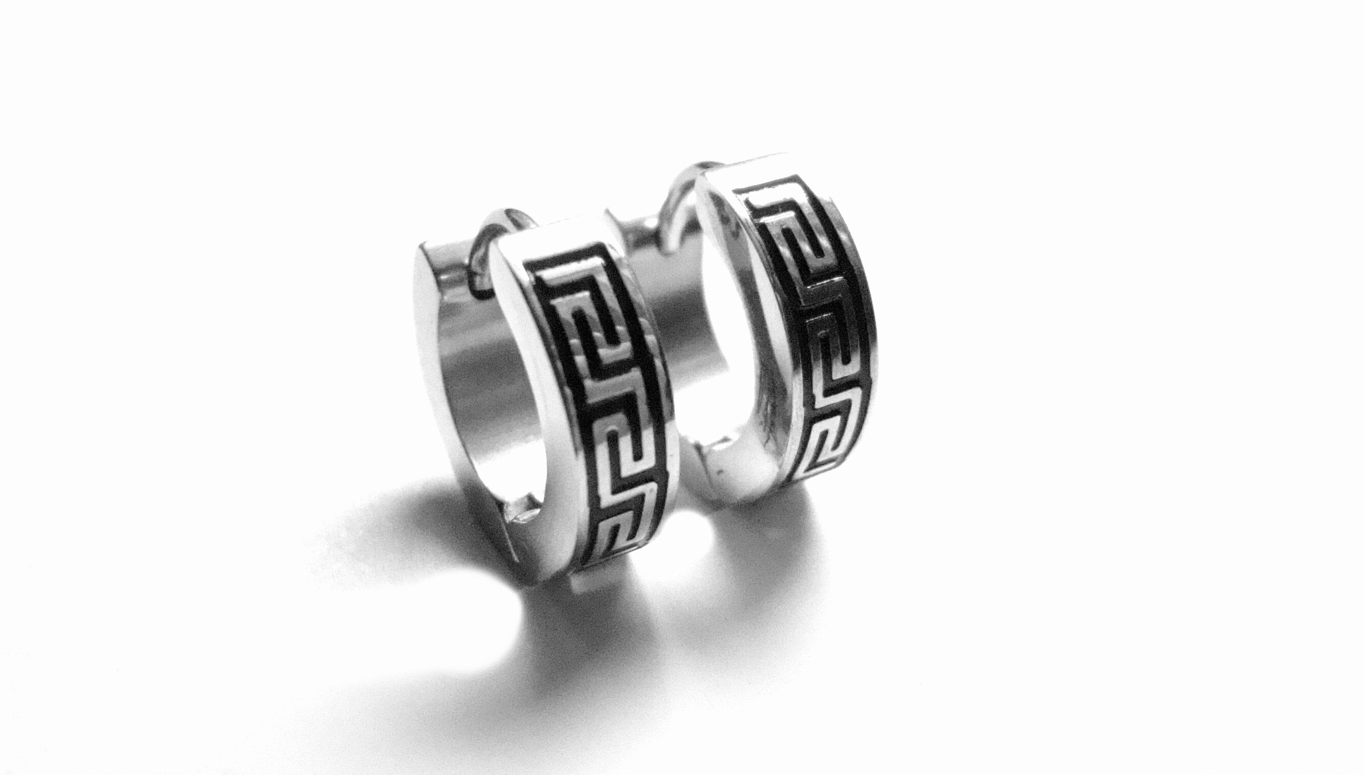 Steel Jewelry náušnice kroužky s řeckým vzorem z chirurgické oceli NS090346