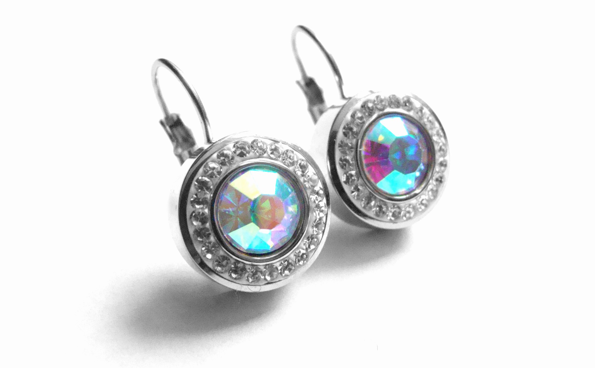 Steel Jewelry náušnice s duhovým krystalem z chirurgické oceli NS090423