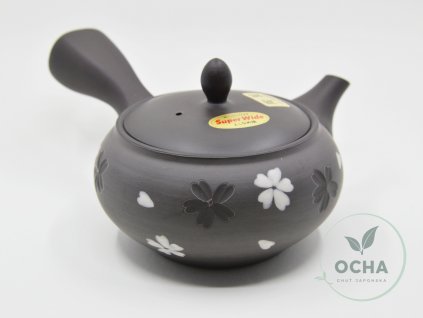 Konvicka Kyusu cerna s kvetinami Tokoname1 01
