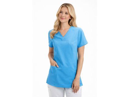 Žena v modrom medicínskom topu