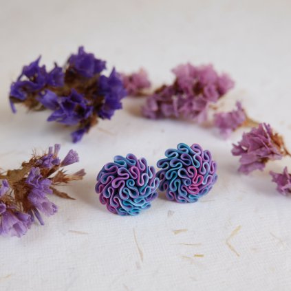 nausnice kvetinky polymer fimo fialova modra zihane antialergicke