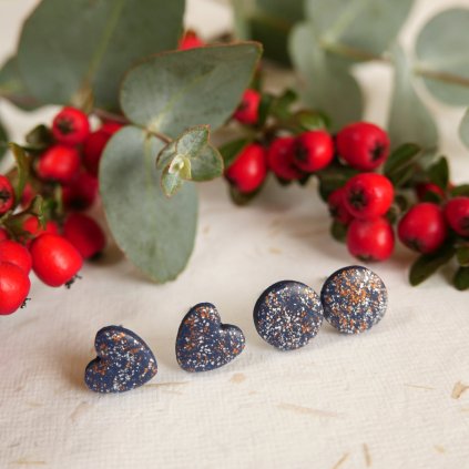 nausnice pecky antialergicke vanocni stribrne srdce trpytive modre kulate