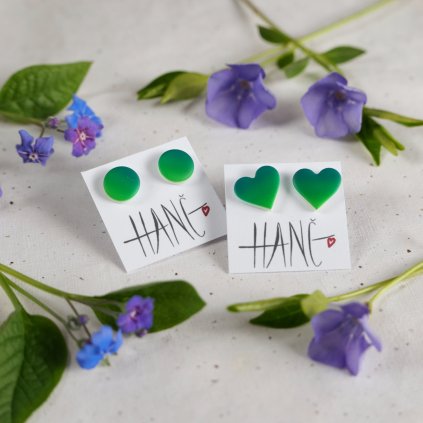 nausnice pecky zelena green srdce