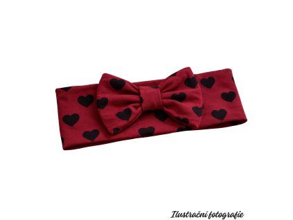 Čelenka s mašlí - ČERNÁ SRDCE NA BORDÓ