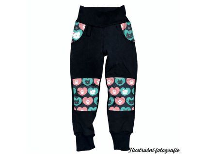 Barevná kolena jarní softshellové kalhoty - KITTY V SRDÍČKU