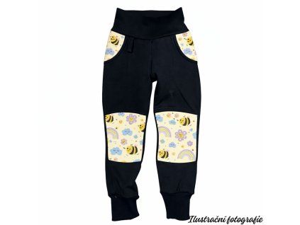 Barevná kolena jarní softshellové kalhoty - VČELKY