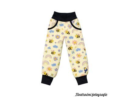 Celobarevné jarní softshellové kalhoty - VČELKY