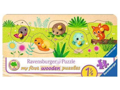 Dřevěné puzzle: Zvířecí mláďata na zahradě