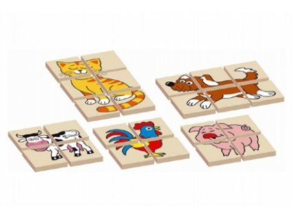 99371 166710 skladanka zviratka drevena oboustranna 12dilku 5 zviratek v krabicce 17x12x1 5cm