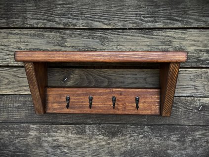 Smrková police s háčky - Hnědá