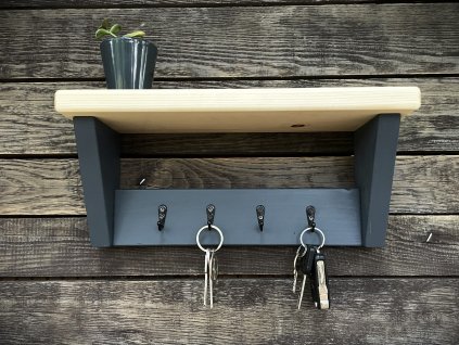 Smrková police s háčky - Antracit