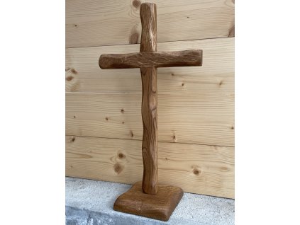 Kříž broušený 50 cm s podstavcem rustikální dub