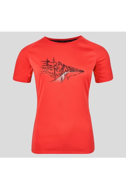 Bežecké tričko krátky rukáv ESSENTIAL PRINT (FARBA červeno-oranžová, VEĽKOSŤ S)