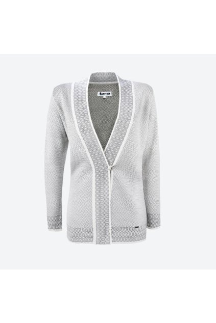 Pletený Merino cardigan sveter 5047 (FARBA biela-sivá, VEĽKOSŤ S)