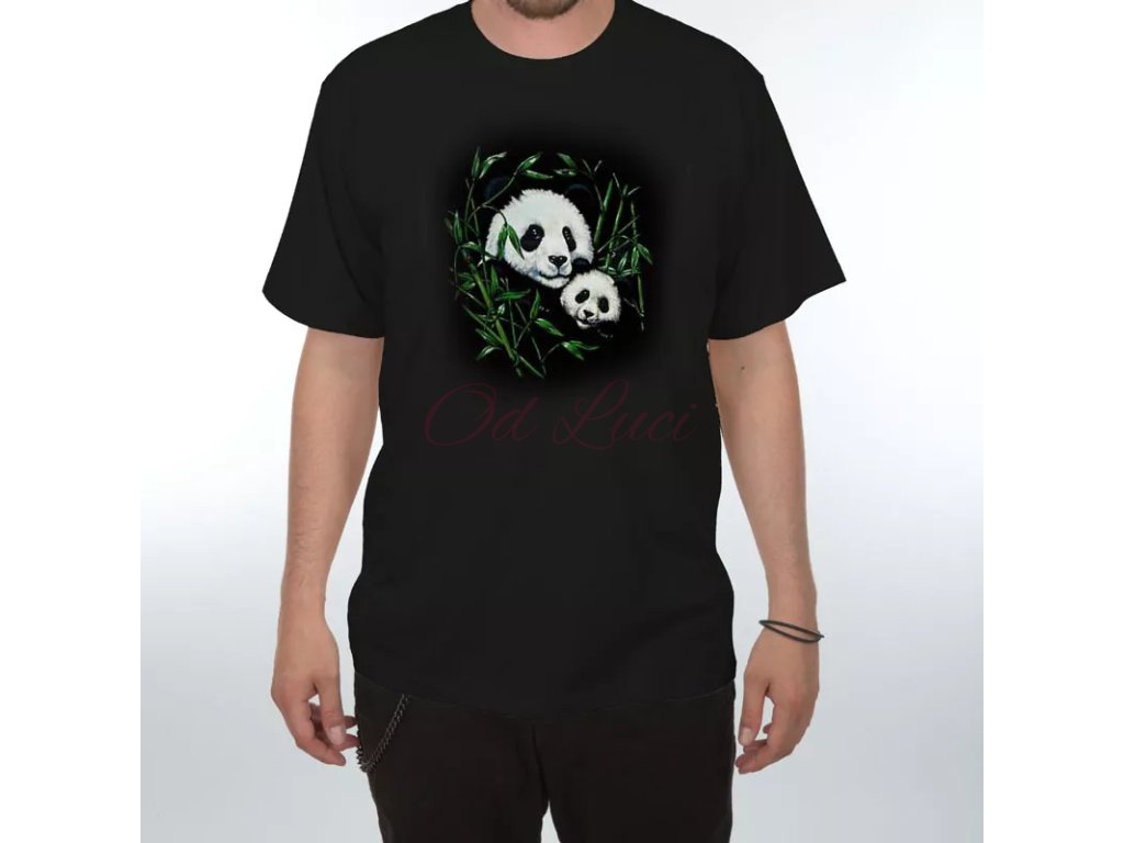 Tričko s potiskem - Panda s mládětem (size 146, color černá)