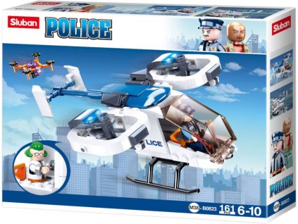 SLUBAN Police Helikoptéra a dron 161 dílků + 2 figurky STAVEBNICE