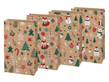 254570 vanocni sacek kraft 4 mix motivu 10 x 18 x 6 cm