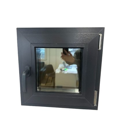 Sklepní šedé plastové okno WDS 76 MD Pro, 500x500mm, pravé