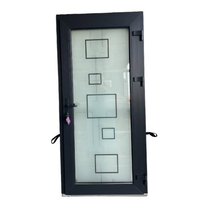 Vchodové šedé plastové dveře WDS AD 76 STANDART 100x210 cm, pravé