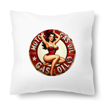 Polštářek s motivem Gas Oil Pin-up 40 × 40 cm