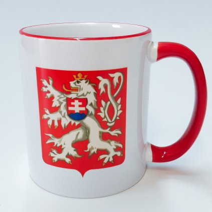 Hrnek s historickým znakem Československa (ČSR) – červený lem a ucho