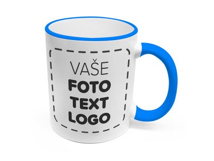 Hrneček 330 ml s volitelným motivem – nebesky modrý lem a ouško