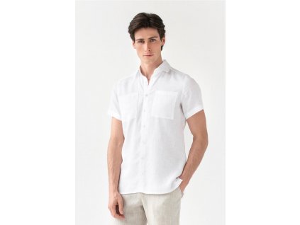 Lněná košile PORTLAND s krátkým rukávem v bílé barvě