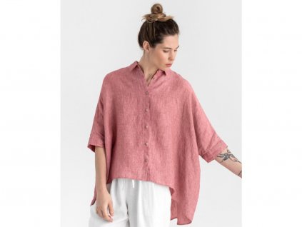 Lehká lněná košile HANA v Cranberry barvě