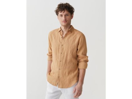 Pánská lněná košile NEVADA v karamelové barvě