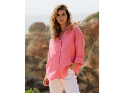 Ľanová košeľa s dlhým rukávom CORSICA vo farbe flamingo